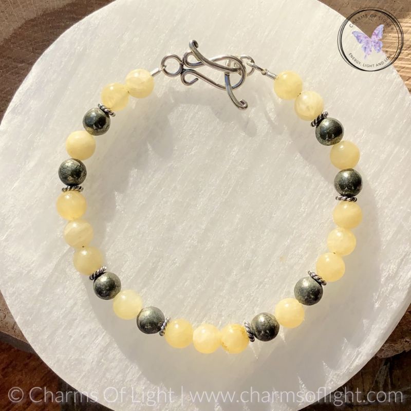 Yellow Calcite & Pyrite Bracelet with Silver Toggle Clasp